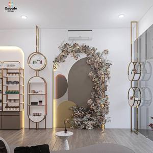 Minimalist Perfume Display Stand | Custom <b>Makeup</b> <b>Table</b> for Trendy Stores | Sleek MDF Stainless Steel Eco-Friendly LED <b>Lighting</b> - Product Image 6