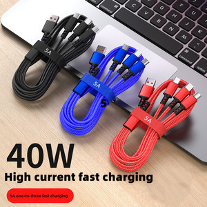 Yüksek kalite 3 in 1 5a hızlı şarj kabloları <span class=keywords><strong>usb</strong></span> şarj kablo <span class=keywords><strong>usb</strong></span> naylon veri kablosu teller tüm cep telefonları için - Product Image 1