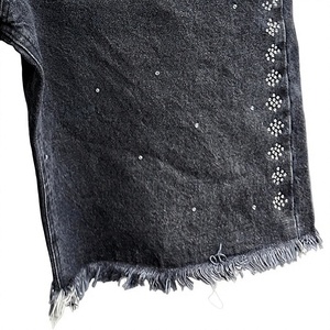 Men's Breathable Distressed Denim Shorts Straight Leg Mid Waist Sequined Decor Ripped Hem Casual Spring Summer Style - Product Image 5