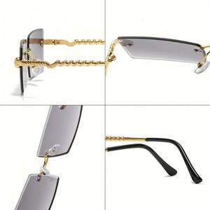 Lunettes de soleil rétro tendance avec logo personnalisé, monture en métal en forme de serpent, UV400, dégradées, sans monture, carrées, pour hommes et femmes - Product Image 5
