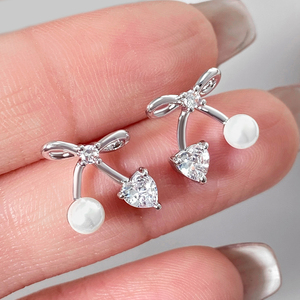 Hot Sale Thailand Women's Fashion <b>Earrings</b> Pearl Heart Bowknot Design Elegant Pearl Stud <b>Earrings</b> for Party Wedding Daily Wear - Product Image 1