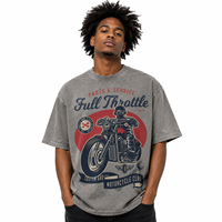 T-shirt surdimensionné en coton peigné 100% 320 g/m² avec logo personnalisé, gris chiné, imprimé graphique moto rouge, fournisseur en gros OEM ODM