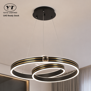 Lámpara de araña moderna con anillo de metal, 88W, LED tricolor, acabado en negro y dorado, para comedor, sala de estar, interior, altura ajustable - Product Image 1