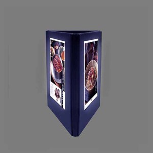 Porta Menús LED de Alta Calidad en Cuero Sintético Azul Marino, Porta Menús LED de 3 Caras, Porta Menús LED Plegable para Mesa, Soporte para Tarjetas de Menú LED - Product Image 1