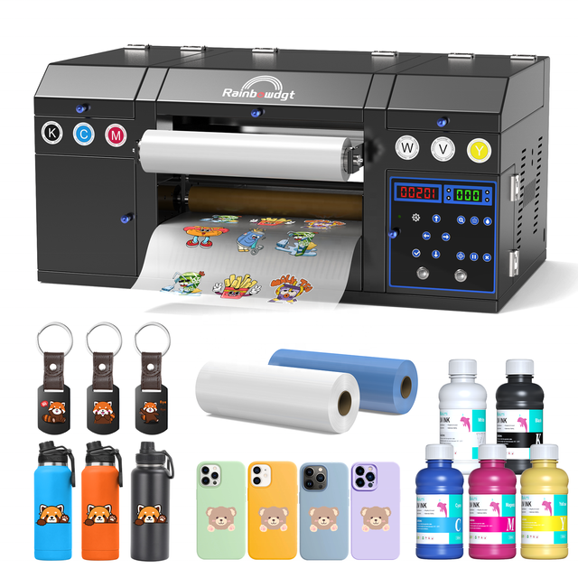 Rainbow 30cm UV DTF Inkjet Flatbed Printer with Laminator 2-in-1 XP600 Print Head Automatic