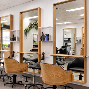 Miroir pleine longueur pour salons de coiffure, miroir mural de salon avec étagère, miroir en bois massif écologique - Product Image 2