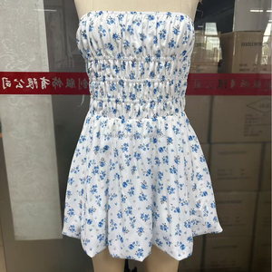 Yaz kadın Backless büzgülü elbise için özel askısız çiçek baskı Mini elbiseler - Product Image 3