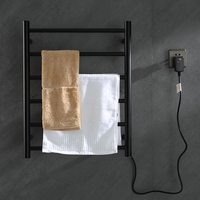 Toallero Eléctrico de Pared para Baño, Negro Mate, con Termostato Impermeable IP44 y Certificación CE, 6 Barras Calefactoras