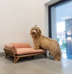 Cama elevada moderna para mascotas de mediados de siglo, muebles hechos a mano ortopédicos, cama de madera elevada sostenible para perros, marco de cama elevador para perros de madera - Product Image 2