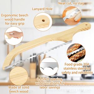 Wooden <b>Bread</b> <b>Knife</b> Stainless Steel Blade 8-9.9in Multi-Purpose Kitchen Tool For <b>Bread</b> Cake Cheese Fruit Cutting - Product Image 3