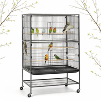Cage à oiseaux d'intérieur en acier forgé massif avec roulettes, étagère de rangement, plateau coulissant, entretien facile pour maison à plusieurs oiseaux