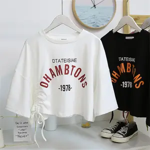 T741 Sexy Phụ Nữ Cotton Cơ Bản Scooopcasual Cổ Crop Top Áo Phông Cô Gái Phụ Nữ Ăn Mặc Thương Mại Đảm Bảo Cho Thời Trang 3/4 Tay Áo Lỏng Lẻo