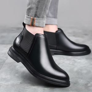 Men's British Style High Top Business Formal Boots Breathable Soft Leather Large <b>Pointed</b> <b>Toe</b> Casual Leather Boots <b>Flat</b> Design - Product Image 3