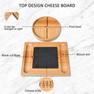 Ensemble de planche à fromage en bambou Planches à charcuterie avec bol à fruits fusionné ou fendu Plateau à viande et à fromage Planche de service en bois - Product Image 6