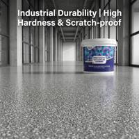Revêtement de sol époxy bicomposant haute résistance à base de sable de quartz, finition brillante pour surfaces industrielles en béton et meubles, application au pinceau long