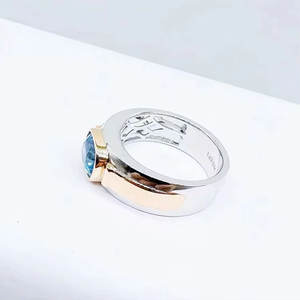 SGARIT Jewelry <b>Men</b> Aquamarine <b>Stone</b> <b>Ring</b> Bezel Setting 18K Gold 2.4CT Solitaire Gemstone Nautral Aquamarine Finger <b>Rings</b> - Product Image 2