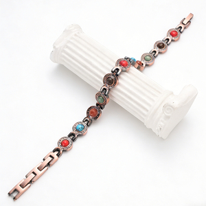 Gelang Turquoise Energi Terapi Magnetik Mode Trendi Rantai Berlapis Tembaga Multi-Warna Geometris Retro Klasik Unisex - Product Image 3