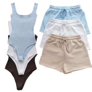 OEM Women Shorts <strong>Sets</strong> Summer <strong>Square</strong> Neck Sports Vest Short Drawstring Jogger Pants Bodysuit Cotton <strong>Set</strong> Womens 2 Piece Jogger <strong>Set</strong> - Product Image 1