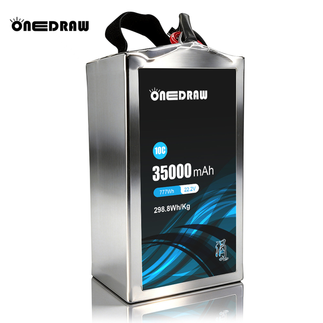 ONEDDRAW 6S 22.2V 35000mAh Semi-Solid HV LiHV Drone Battery 10C for FPV 10-15 Inch 45-Min Flight 3-5kg Payload 10Km Black