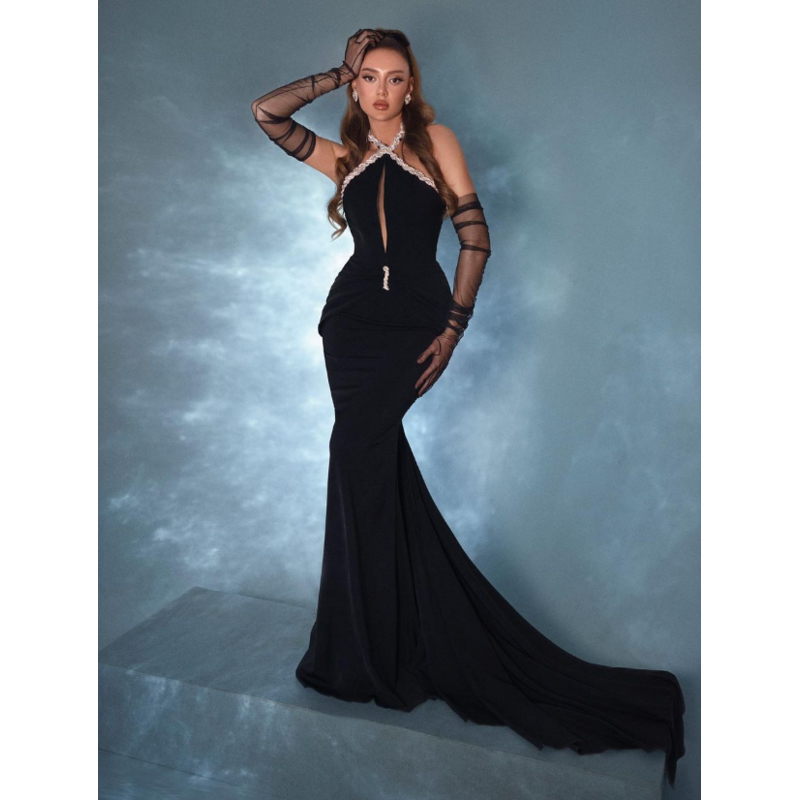 green emerald velvet dress European Pink Evening Dress| Evening Dresses S / Pink / Satin main image 1