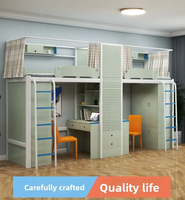 Lit superposé double en métal pour dortoir avec bureau, armoire et rideau d'intimité tout-en-un pour l'école, l'hôtel, l'appartement et l'usage commercial