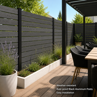 Panneaux de clôture semi-privés en WPC gris foncé, clôture composite pour terrasse, lattes horizontales, poteau en aluminium, montage facile, extérieur