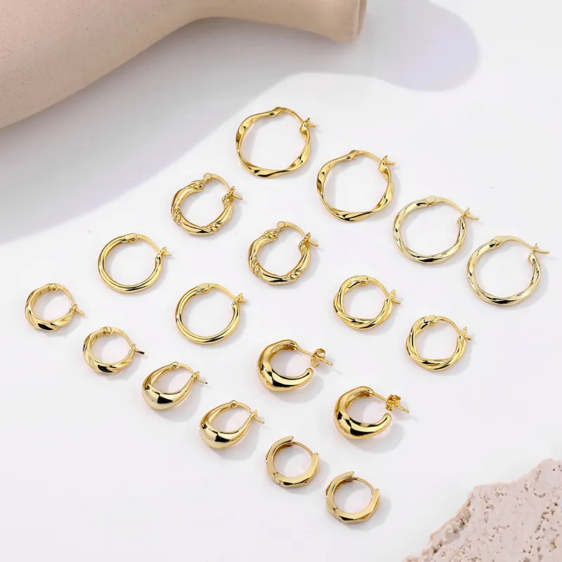 Best selling Fashion Custom Hoop Earrings big Multiple Size twisted Gold Plated 925 Sterling Silver Hoop Earrings For women