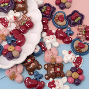 100 Pezzi di Figurine in Resina a Forma di Coniglio, Ciliegia, Orso e Fiori per Scrapbooking, Decorazioni per Capelli, Charm per Slime e Fai da Te - Product Image 4