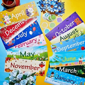 Juego de Decoraciones Mensuales para Fiestas, Títulos de Meses del Año, Bordes para Tableros de Anuncios Mensuales con Recortes Redondos de Confeti - Product Image 4