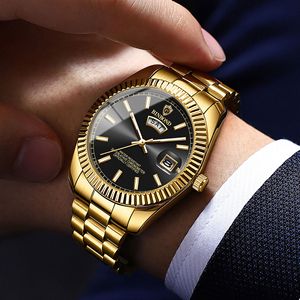 Reloj de Cuarzo de Lujo para <span class=keywords><strong>Hombre</strong></span>, Dorado, 40 mm, Bisel Estriado, Fecha, Doble Pantalla, Luminoso, Resistente al Agua 30 m, Acero Inoxidable - Product Image 2