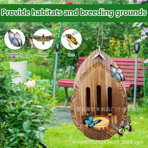 Comedero de madera para mariposas, pequeño, colgante, acabado natural, hábitat para pájaros y mariposas para jardín exterior - Product Image 2