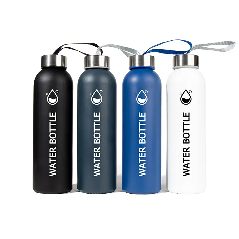 Custom 16oz glass Juice water drinking bottles for Beverage with Carrying Loop stainless Steel Caps