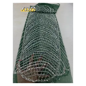 2024 new design Elastic coloured diamond Rhinestone sequins Mesh Fabric Sparkling crystal stones mesh With Pearls wedding fabric