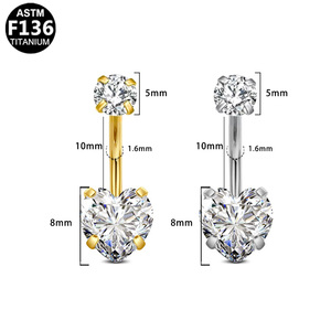Getto ASTM-F136 in titanio per bambini ombelico anello ombelico con zircone placcato <span class=keywords><strong>argento</strong></span> interno filo elica corpo Piercing - Product Image 6