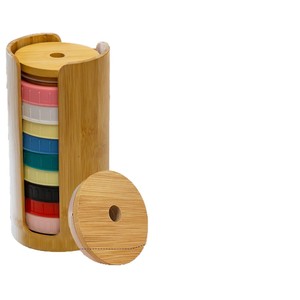 Qoomaba Wooden Lid <b>Storage</b> <b>Rack</b> Round <b>Kitchen</b> Mason Jar Lid Organizer Easy Cleaning Standing Type - Product Image 2