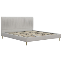 Lit plateforme Queen moderne de luxe de haute qualité, cadre de lit en tissu velours capitonné, tête de lit plissée, lit rembourré