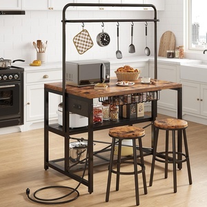 Mesa de Cocina Grande de 46 Pulgadas con Tomacorriente, Estante de Almacenamiento de 3 Niveles para Microondas, Estante para <span class=keywords><strong>Horno</strong></span>, Construcción Metálica, 5 Ganchos, Acabado Antiguo - Product Image 2