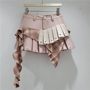 <span class=keywords><strong>Jupe</strong></span> <span class=keywords><strong>courte</strong></span> <span class=keywords><strong>femme</strong></span> à carreaux irréguliers, taille haute, coupe ample, style vintage - Product Image 3