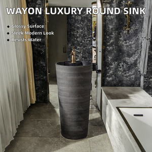 Lavabo <span class=keywords><strong>Pedestal</strong></span> Ovalado Moderno y Elegante Wayon <span class=keywords><strong>con</strong></span> Desagüe, Cerámica de Lujo para Uso en Villas, Hoteles, Hospitales y Escuelas - Product Image 2