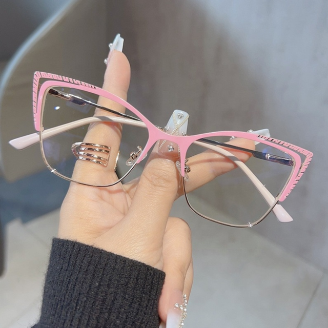 Custom logo High Quality Metal Frame Cat Eye Eyewear Glasses Reading Blue Light Blocking Optical Spectacle Glasses Frame
