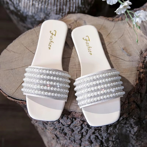 Fashion Women Summer Square Head Open Toe Flat <b>Slippers</b> Soft Leather Non-Slip Wear-resistant Casual Beach <b>Flip</b> <b>Flops</b> - Product Image 4