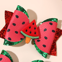 Leuke zomerfruit haarstrikjes voor meisjes Watermeloen Citroen Kunstleer Glitter Haarclips Kinderen Handgemaakte Boutique Haaraccessoires