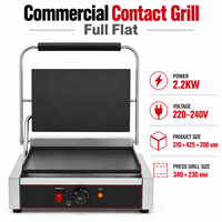 Presse à panini électrique commerciale en acier inoxydable et fonte, grill panini plat complet 220V, grill de contact à usage commercial