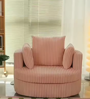 Fauteuil pivotant en velours côtelé blanc, fauteuil confortable rond, siège rembourré pour salon