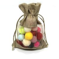 Sacs cadeaux pour bijoux avec logo personnalisé, petites pochettes en toile de jute, sacs à cordon en jute avec fenêtre transparente