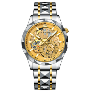 Orologio da uomo di lusso VA-2734 al quarzo, quadrante dorato vuoto, luminoso, in acciaio inossidabile, con cronometro e secondi in movimento, orologio da uomo casual alla moda - Product Image 3