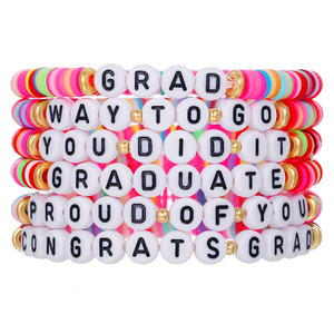 Polymer Clay <b>Beaded</b> Graduation <b>Bracelet</b> Colorful English Letter Unisex Jewelry Gift - Product Image 5