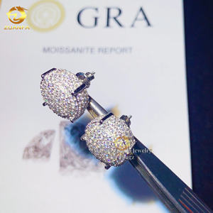 मोटे बड़े आकार के मोइससानाइट स्टड ईयररिंगस 14mm घनत्व राउंड सिल्वर वेडिंग गहने हिप हॉप गहने - Product Image 2