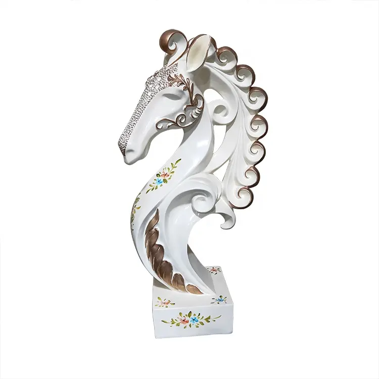 Escultura de cabeza de caballo, tamaño real, estatua de resina, tamaño real, estatua de caballo de fibra de vidrio