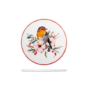 Posavasos de Cerámica Navideño con Diseño de Pájaro Rojo, Flores y Bayas para Protección de Mesa - Product Image 1